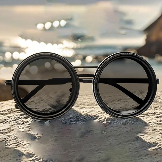 Round Polarized Sunglasses 1-9 Gears Adjustable Tint Sun Glasses with ND Filter Lenses for Men Beach Shady Fishing