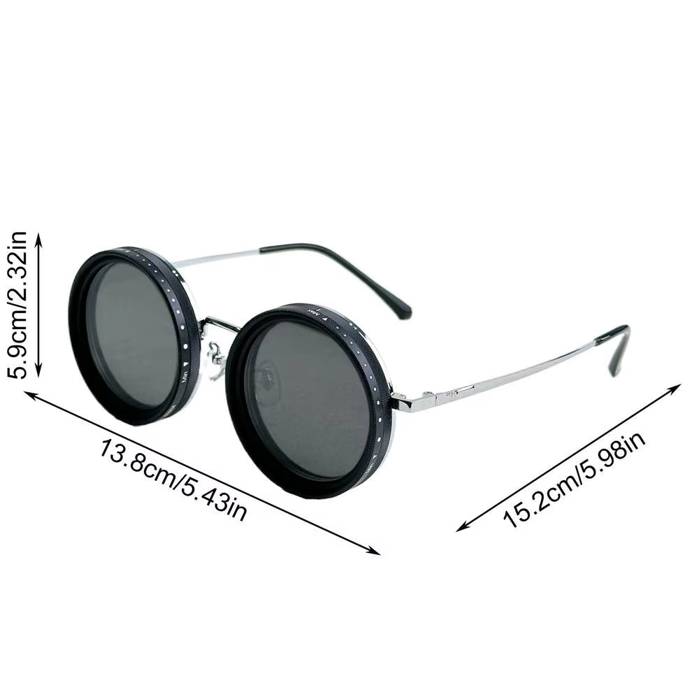 Round Polarized Sunglasses 1-9 Gears Adjustable Tint Sun Glasses with ND Filter Lenses for Men Beach Shady Fishing